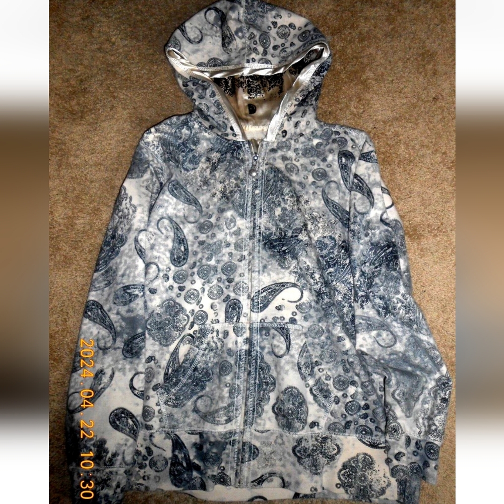 Oleg Cassini Sport Zip Up Sweater Paisley Print Size M NWOT